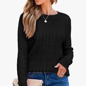 NWT EVALESS Womens Cable Knitted Old Money Pullover Sweater Crewneck M Black